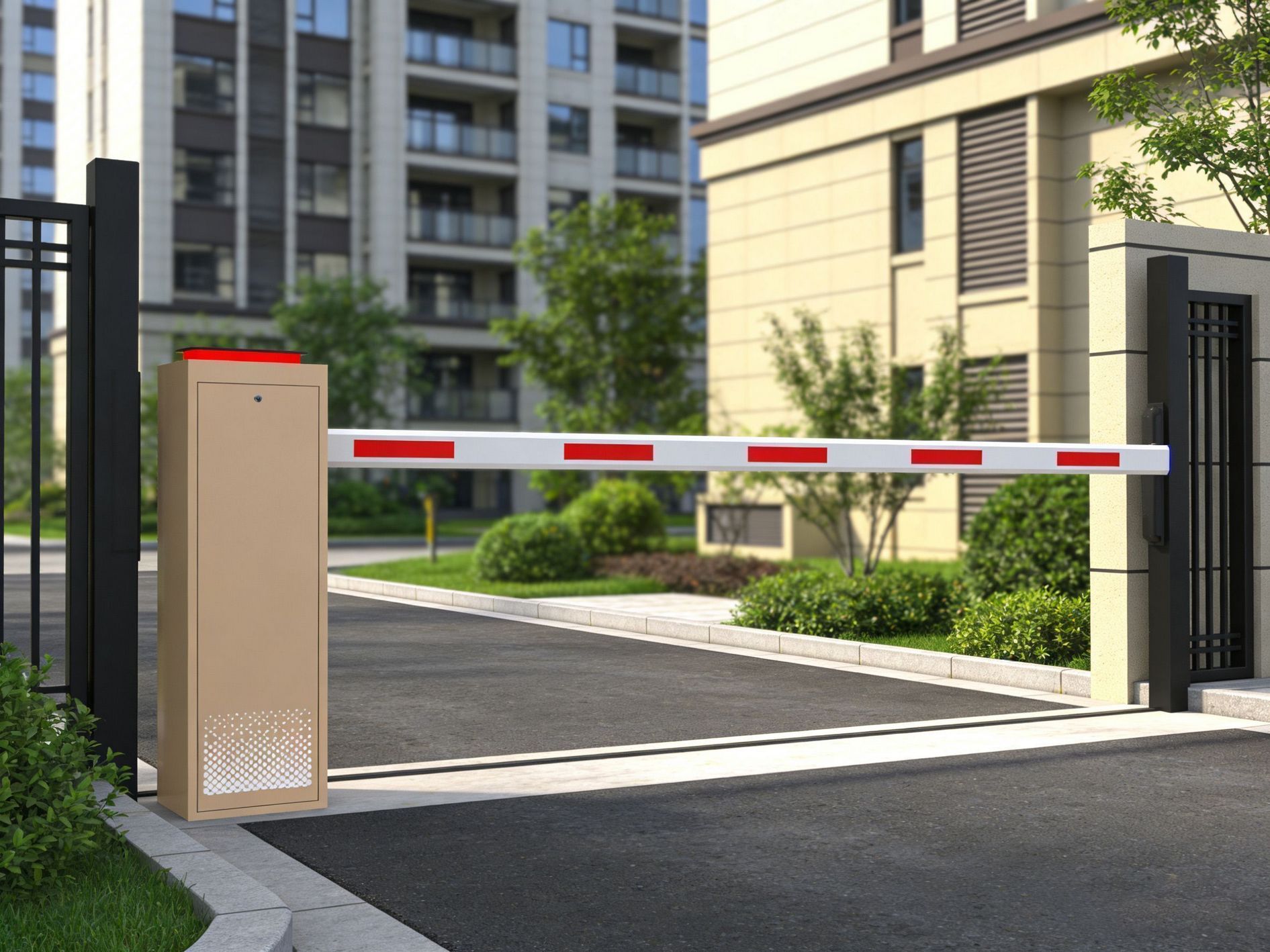 Smart automatic parking barrier gate system installed at commercial facility in Singapore