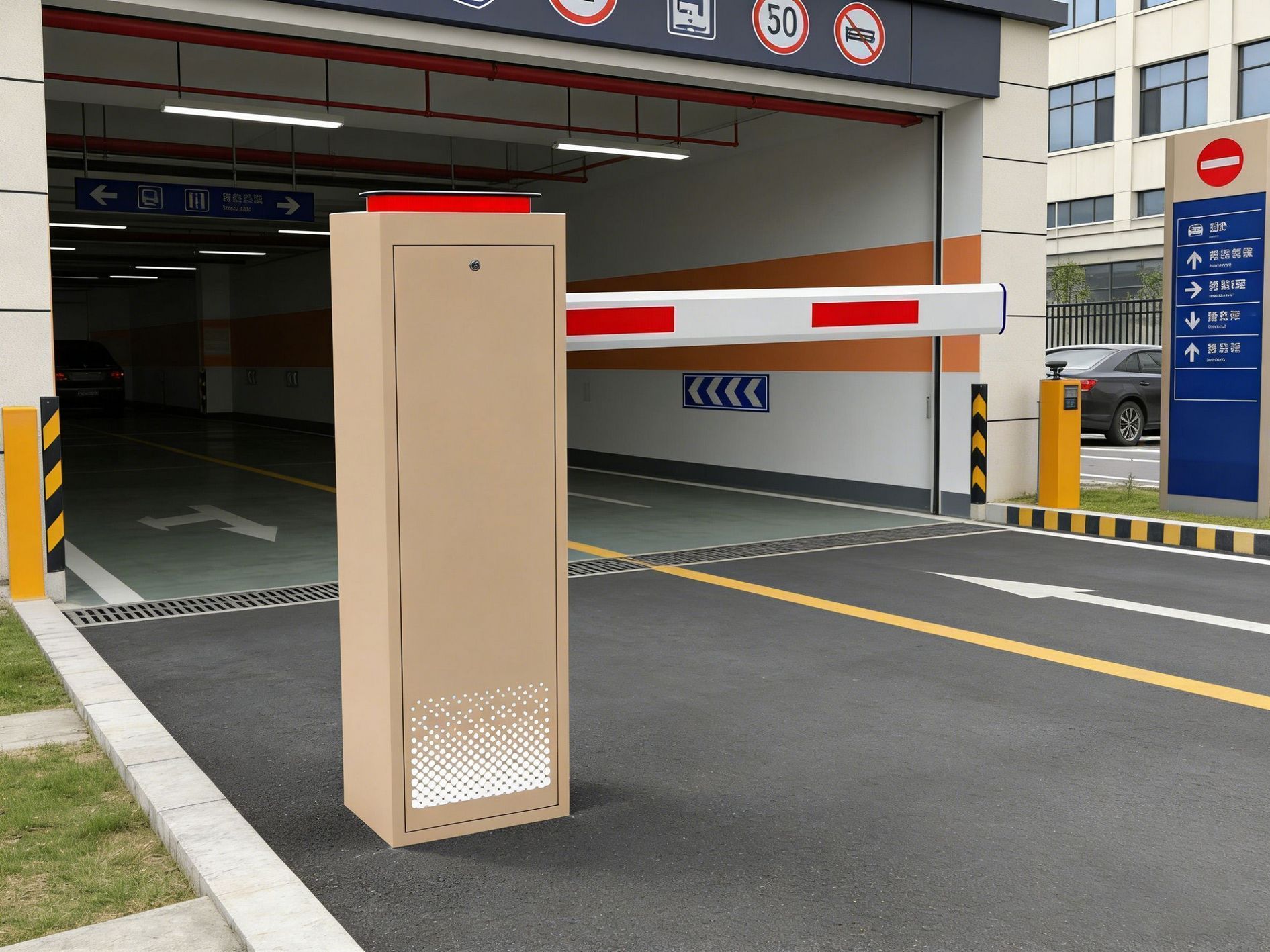 High-efficiency DC brushless motor parking barrier arm in operation