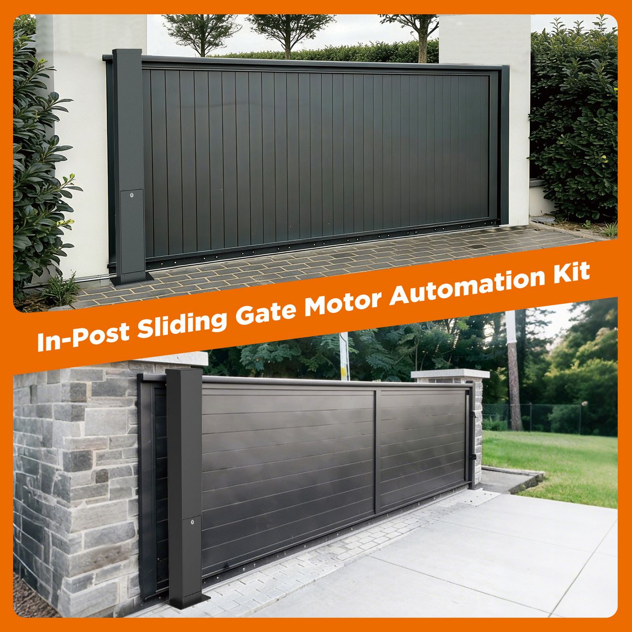 Installation of Baroxon hidden gate motor in modern concrete pillar