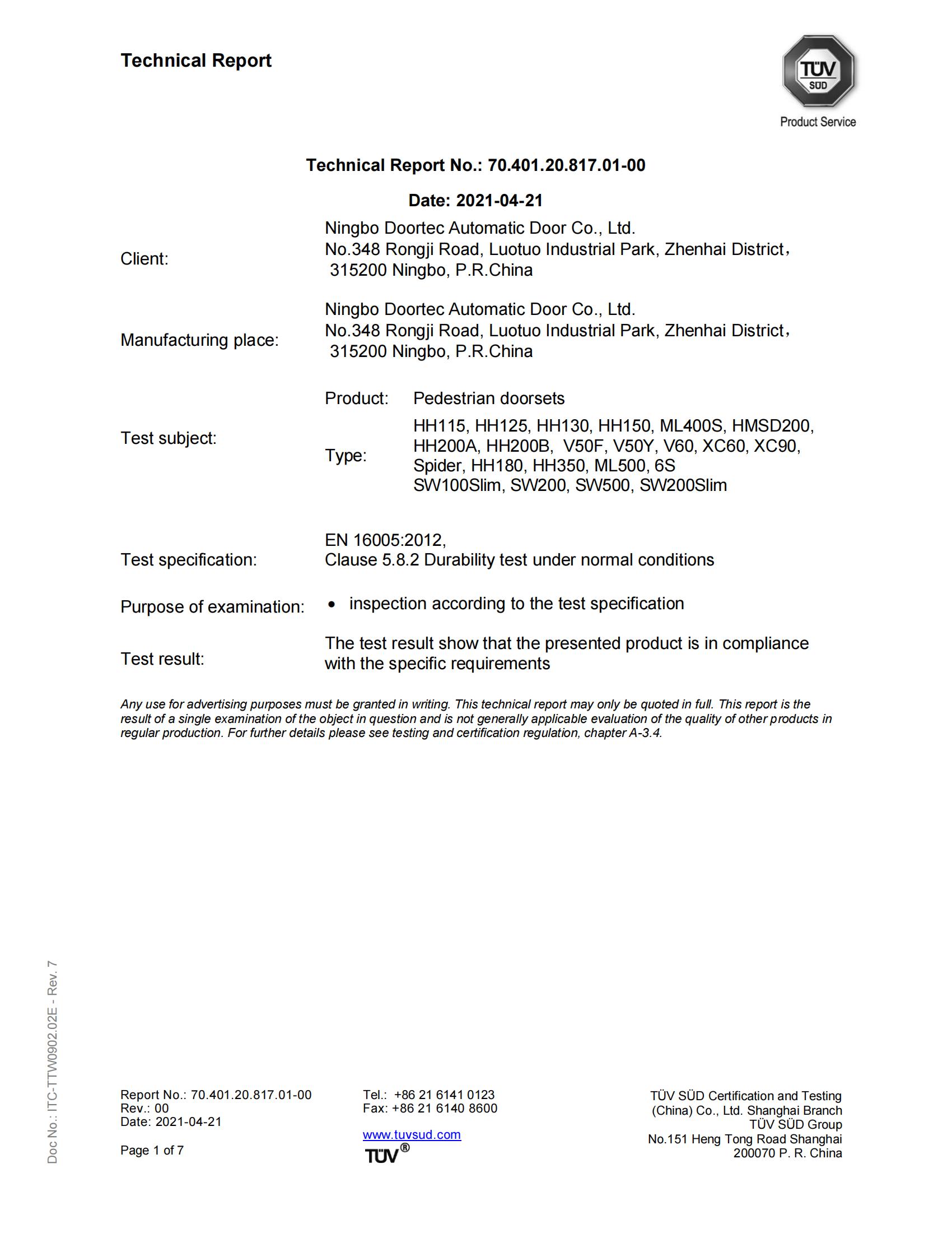 CE European quality standard compliance certificate for automatic gate motors