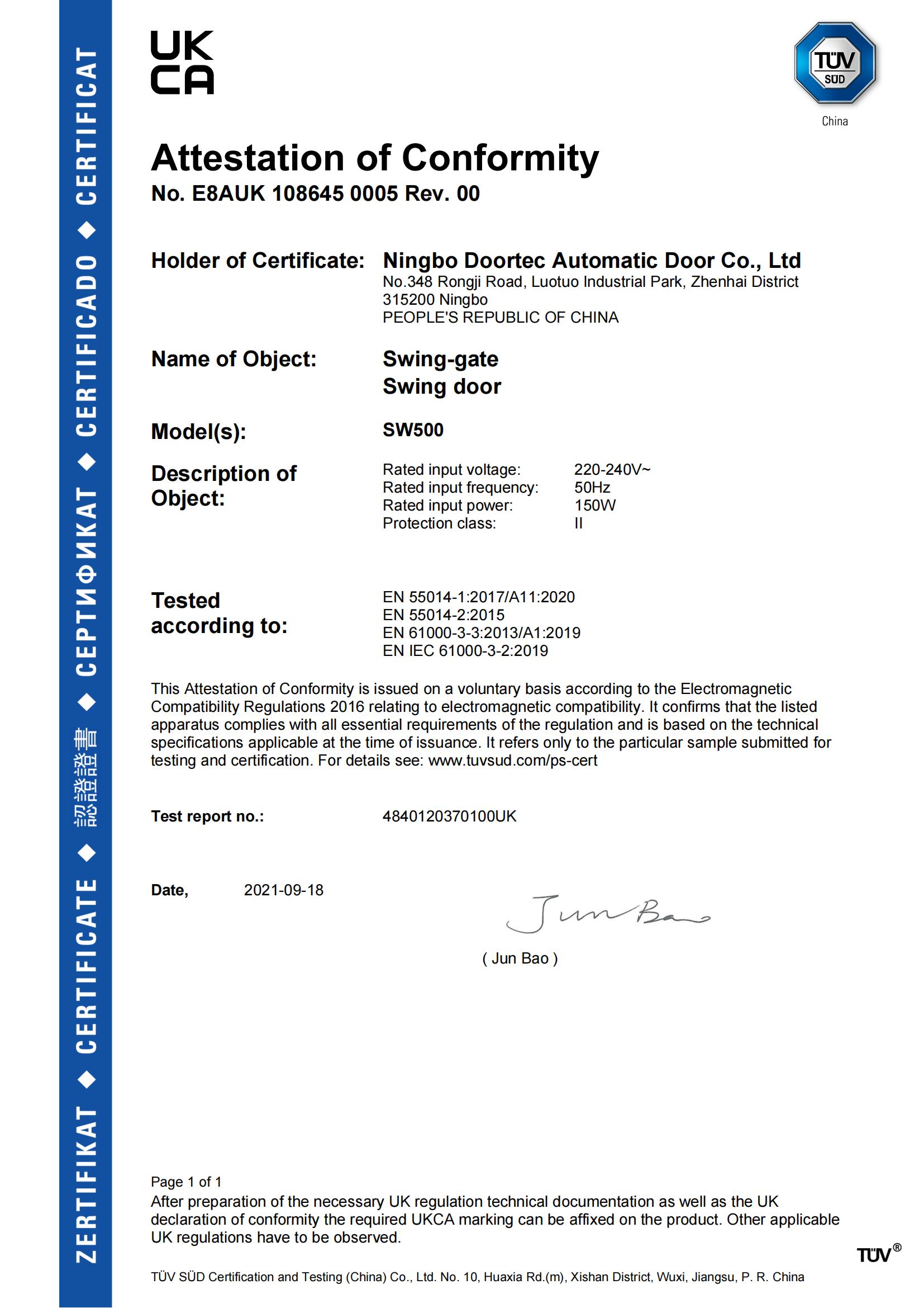 Safety testing certification for Baroxon swing gate electronic control boards